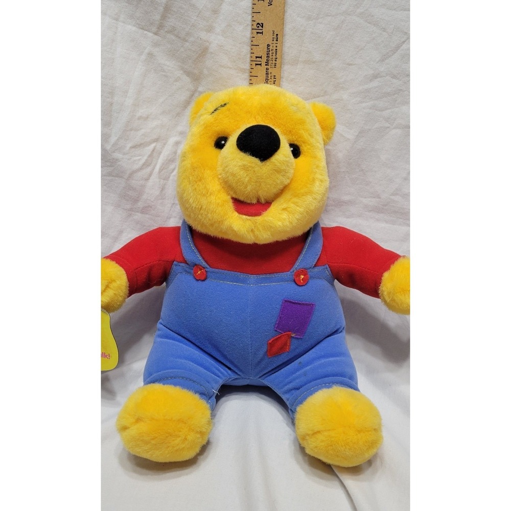 Disney Winnie the Pooh Medium Plush Blue Overalls Red Shirt Interactive 14 in